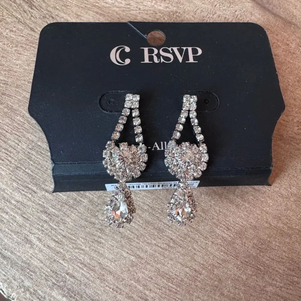 Charming Charlie Rhinestone Dangle Earrings Formal Costume Bling Sparkle NEW NWT